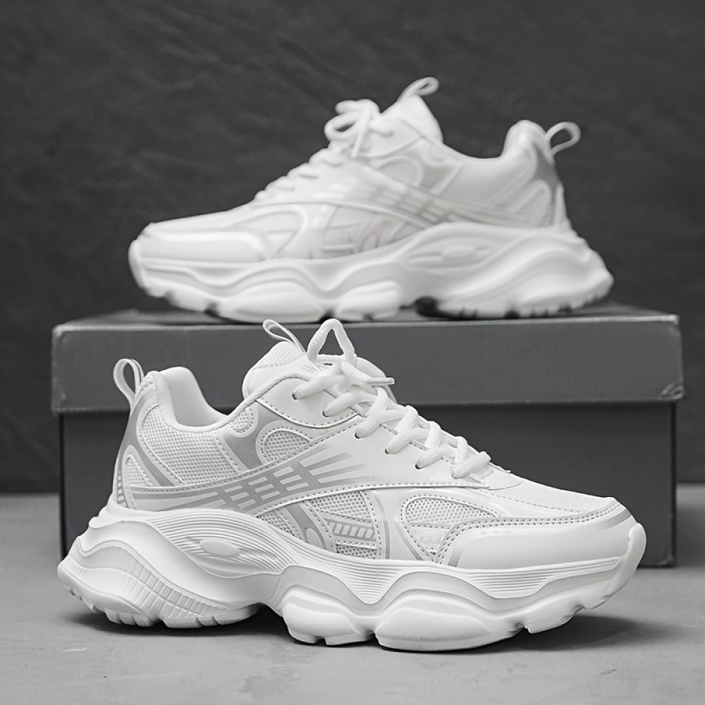 Men'S Fashion Black Platform Sneakers - Breathable Mesh and Durable EVA Sole with Cushioned Insole, Shock-Absorbing Running Shoes for All-Season Casual and Sports Wear, Men'S Low-Top Lace-Up Outdoor Dad Shoes in Black, Outdoor Walking, Active Lifestyle, Sporty Look, Stylish Footwear, Lightweight Construction, Comfortable Fit, Versatile Footwear, Fitness Enthusiasts, Active Men