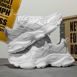 Men'S Fashion Black Platform Sneakers - Breathable Mesh and Durable EVA Sole with Cushioned Insole, Shock-Absorbing Running Shoes for All-Season Casual and Sports Wear, Men'S Low-Top Lace-Up Outdoor Dad Shoes in Black, Outdoor Walking, Active Lifestyle, Sporty Look, Stylish Footwear, Lightweight Construction, Comfortable Fit, Versatile Footwear, Fitness Enthusiasts, Active Men