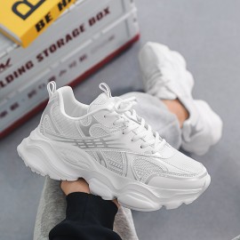 Men'S Fashion Black Platform Sneakers - Breathable Mesh and Durable EVA Sole with Cushioned Insole, Shock-Absorbing Running Shoes for All-Season Casual and Sports Wear, Men'S Low-Top Lace-Up Outdoor Dad Shoes in Black, Outdoor Walking, Active Lifestyle, Sporty Look, Stylish Footwear, Lightweight Construction, Comfortable Fit, Versatile Footwear, Fitness Enthusiasts, Active Men