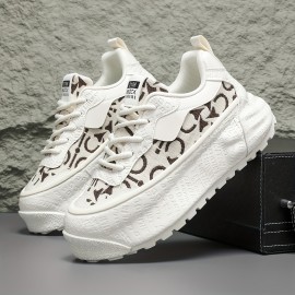 Men's Fashion Sneakers Spring New Thick Sole Casual Sports Shoes, Comfortable Soft Sole, Lace-Up Closure, Solid Color