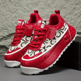 Men's Fashion Sneakers Spring New Thick Sole Casual Sports Shoes, Comfortable Soft Sole, Lace-Up Closure, Solid Color