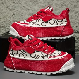 Men's Fashion Sneakers Spring New Thick Sole Casual Sports Shoes, Comfortable Soft Sole, Lace-Up Closure, Solid Color