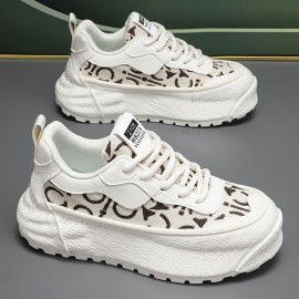 Men's Fashion Sneakers Spring New Thick Sole Casual Sports Shoes, Comfortable Soft Sole, Lace-Up Closure, Solid Color