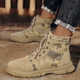 Men's Casual Skate Shoes - Retro Camouflage Print Mid-Top Sneakers with Lace-Up Closure, Breathable Fabric Upper & PVC Sole for All-Season Versatile Wear (Spring Summer Fall), Outdoor Footwear, Durable Footwear Construction