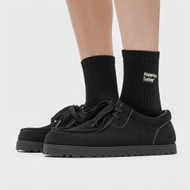 Men'S Stylish Low-Top Lace-Up Casual Sneakers - Soft Faux Cover Upper, Breathable Fabric Lining, Durable Sole - Black, Beige, Brown, Green, Everyday Comfort Shoes | Sleek Shoe Design | Comfortable Fit Shoes