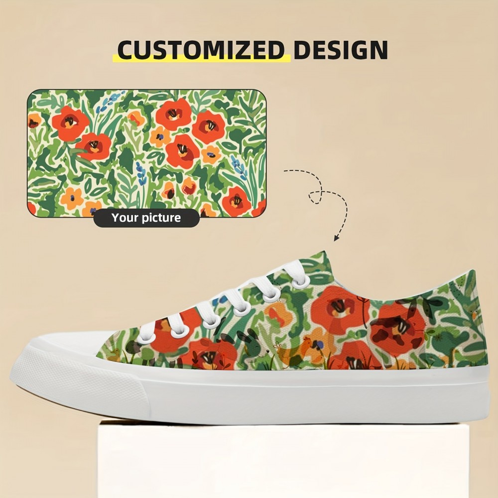 Customizable Men'S Low-Top Canvas Sneakers with 3D Photo Printing, Breathable Fabric Upper & Non-Slip Rubber Sole - Personalized Design, All-Season Casual Streetwear Shoes for Daily Wear & Parties, Party Footwear, Durable Footwear