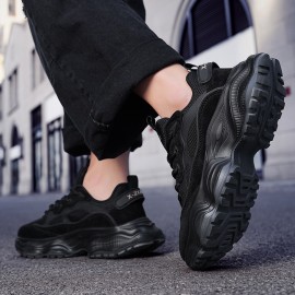 Men'S Breathable Mesh Chunky Sneakers - Stylish Slip-On Sneakers with Thick Rubber Sole, Black, Comfortable for All-Day Wear, Perfect for Outdoor Activities