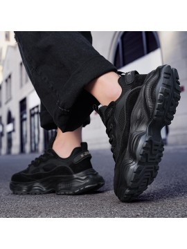 Men'S Breathable Mesh Chunky Sneakers - Stylish Slip-On Sneakers with Thick Rubber Sole, Black, Comfortable for All-Day Wear, Perfect for Outdoor Activities