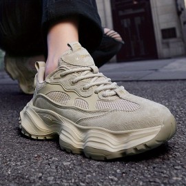 Men'S Breathable Mesh Chunky Sneakers - Stylish Slip-On Sneakers with Thick Rubber Sole, Black, Comfortable for All-Day Wear, Perfect for Outdoor Activities