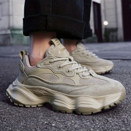 Men'S Breathable Mesh Chunky Sneakers - Stylish Slip-On Sneakers with Thick Rubber Sole, Black, Comfortable for All-Day Wear, Perfect for Outdoor Activities