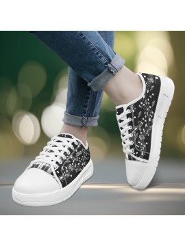 Customizable Black & White Musical Note Canvas Sneakers – Lightweight, Breathable Walking Shoes with Personalized Name Option – Perfect Gift for Music Teachers, Graduates, and Music Lovers, Teacher Appreciation Gift | Artistic Footwear | EVA Cushioned Sole, Fashion Sneakers