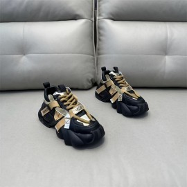 Men'S Stylish Black & White Chunky Platform Sneakers with Lace-Up Closure, Thick Cushioned Sole, and Bold 