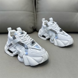 Men'S Stylish Black & White Chunky Platform Sneakers with Lace-Up Closure, Thick Cushioned Sole, and Bold 