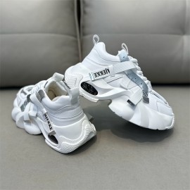 Men'S Stylish Black & White Chunky Platform Sneakers with Lace-Up Closure, Thick Cushioned Sole, and Bold 