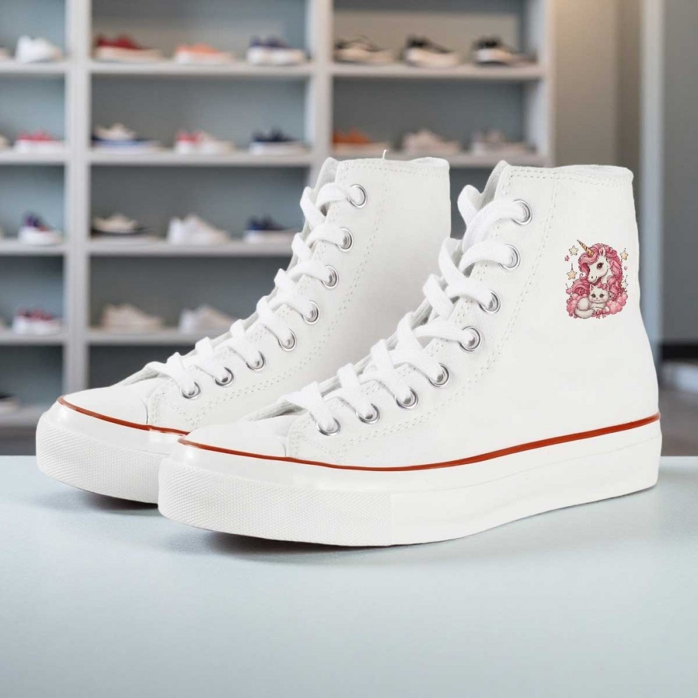 1pc High-Top Canvas Sneakers - Black with White Laces, Floral Pattern, Casual & Sporty Style, All-Season Wear, Lace-Up Closure, Rubber Sole, EVA Insole, Perfect for Hiking, Running & Everyday Use, Casual Footwear | Floral Pattern Sneakers | Durable Footwear