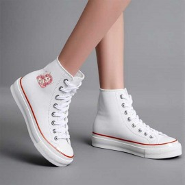 1pc High-Top Canvas Sneakers - Black with White Laces, Floral Pattern, Casual & Sporty Style, All-Season Wear, Lace-Up Closure, Rubber Sole, EVA Insole, Perfect for Hiking, Running & Everyday Use, Casual Footwear | Floral Pattern Sneakers | Durable Footwear