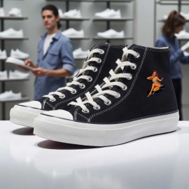 1pc Rockabilly Goddess Print High-Top Sneakers - Retro 50s Pin-Up Design, Non-Slip Rubber Sole & EVA Cushioning, Lace-Up Unisex Casual Shoes for Skateboarding, Outdoor, Gym & Casual Attire - All-Season Comfort (Black)