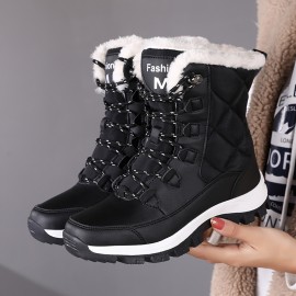 Women's Winter Snow Boots with Plush Collar & TPR Sole - Heavy-Duty Cold-Resistant Round-Toe Hiking Shoes, White & Black for Ice Traction, Warm Trekking Boots for Ice Skating, Snow Walking (Fashionable Outdoor Foot