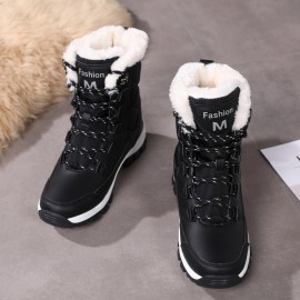 Women's Winter Snow Boots with Plush Collar & TPR Sole - Heavy-Duty Cold-Resistant Round-Toe Hiking Shoes, White & Black for Ice Traction, Warm Trekking Boots for Ice Skating, Snow Walking (Fashionable Outdoor Foot