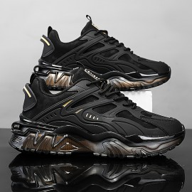 Women's Lightweight Running Shoes - Cushioned EVA Sole, Breathable Low-Top Sneakers in Black/Golden Accents for Gym, Jogging, Everyday - All-Season Sneakers with Arch Support, Gym Footwear, Sleek Design, Supportive Sole, Gym Goers