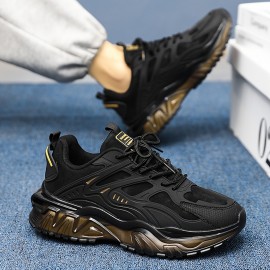 Women's Lightweight Running Shoes - Cushioned EVA Sole, Breathable Low-Top Sneakers in Black/Golden Accents for Gym, Jogging, Everyday - All-Season Sneakers with Arch Support, Gym Footwear, Sleek Design, Supportive Sole, Gym Goers