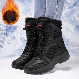 Women's Plush Winter Boots, Warm Lined Ankle Boots with Low Platform and Anti-Slip Sole for Snow Conditions, Black Casual Winter Shoes, Unisex Plus Size Snow Boots