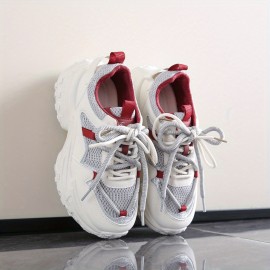 [Chunky Platform Sneakers] Women's Chunky Platform Sneakers - Slip-Resistant Non-Slip Sole, Thick Cushioned Shoes for Height Increase & Everyday Comfort - All-Season Casual Sneakers - Black -like Upper (FB9912) - Ideal for Running, Gym, Office, Casual Attire, Ladies Sneakers, Gym Footwear, Modern Design, Comfortable Fit, Urban Style