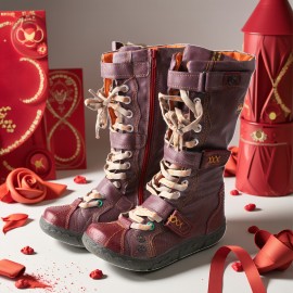 TMA EYES Women's Plush-Lined Winter Boots - Hand-Stitched Burgundy Ski Hiking Shoes with Side Zipper, Anti-Slip TPR Sole & Warm Lining for Snow, Urban Fashion & Outdoor Adventures, Snow Boots, Adventure Footwear, Scalloped Toe Design