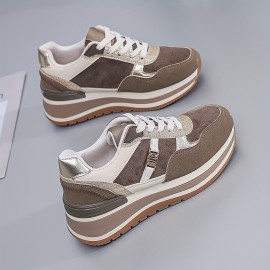 Brown/Beige/Grey/White Women's Lightweight All-Weather Stability Arch Sneaker - Synthetic Fierce Brown/Tan/Grey/Grey-White Traction Tread - Neutral Cushioned PVC Sole - All-Terrain Tread - Lace-Up & Slip-Resistant Outdoor/Running Shoes - All-Season Wear - Synthetic Upper & Arch - Suitable for Hiking, Jogging, Gym - Stability & Comfort Shoes