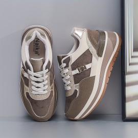 Brown/Beige/Grey/White Women's Lightweight All-Weather Stability Arch Sneaker - Synthetic Fierce Brown/Tan/Grey/Grey-White Traction Tread - Neutral Cushioned PVC Sole - All-Terrain Tread - Lace-Up & Slip-Resistant Outdoor/Running Shoes - All-Season Wear - Synthetic Upper & Arch - Suitable for Hiking, Jogging, Gym - Stability & Comfort Shoes