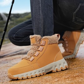 Women's Winter Boots with -Like Collar & Traction TPR Sole - Thick Warm PU Snow, Beige/ Brown Round Toe for Ice, Snow & Slush - Cold Weather Footwear (No s)