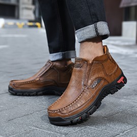 Men'S High-Top Ankle Boots - Stylish Brown Synthetic Cover with Black Rubber Sole, Comfortable EVA Insole, Perfect for Outdoor Hiking & Casual Wear, All-Season Versatile Design, Hiking Boots