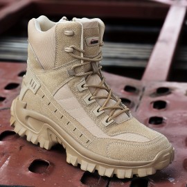 Men's All-Season Heavy-Duty Outdoor Hiking Boots with Thick Sole, Rugged Traction Tread & Muck-Resistant Design - Beige/Tan Mid-Calf Trekking Boots for Camping, Hunting,, (Adjustable, All-Terrain)