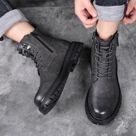 Men's Vintage Work Boots - Upper & Rubber Sole High-Top Ankle Boots with Cushioned Insole, All-Terrain Traction - Brown/Black/Black Toe - All-Season Casual & Formal Boots for Construction, Farm, Casual Attire - Lace-Up Design with PU Lining & Durable Rubber Outsole -  Style for Daily Outings & Outdoor Activities - Versatile & Comfortable for Men, Boots For Men, Shoes For Men