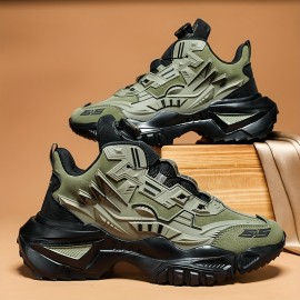 Men's Road Running Shoes - Olive Green & Black Accent Gym, Hiking, Everyday Shoes - Cushioned EVA Sole, Non-Slip Traction - All-Season Athletic Footwear - Breathable Fabric Lining - Durable PU Upper - Lightweight Stability Sneakers for Men, Outdoor Activities, Midtop Design, Secure Fit, Performance Trainers, Active Lifestyle