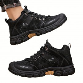 Men's All-Season Low-Top Hiking Boots - Heavy-Duty  & Rugged Sole, All-Terrain Traction for Outdoor Trekking, Camping, Work & Casual Wear - Durable All-Weather Ankle Shoes (Solid Color)