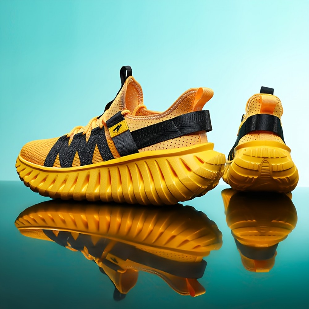 Men's & Women's Lightweight Breathable Running Shoes - All-Terrain Sneakers with Arch Support & Cushioned MD Sole, Low-Top Sneakers for Gym, Jogging, Hiking, Training - All-Season Outdoor Sports Shoes (Yellow/Black) - Ideal for Men & Women - Neutral Cushioning, Secure Fit, Durable Traction Tread, Versatile for Indoor/Outdoor Use - Ideal for Running, Gym, and Casual Attire, Running Shoes For Men High Quality, Slip On Sneakers For Men, Wide Width Shoes For Men, Shoes For Women,