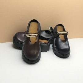 Women'S French-Inspired Slip-On Mary Jane Shoes with Metallic Buckle - Soft Synthetic Cover, Round Toe & Cushioned Insole, All-Season Casual Comfort for Casual Attire, Ladies Shoes