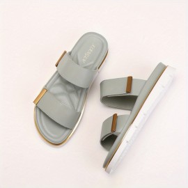 Women's Faux Cover with Thick Platform & Arch - Metallic Buckle Strap & Cushioned Insole, All-Season Versatile Mules in Black, Grey, Golden, White, Brown - Casual to Formal Shoes