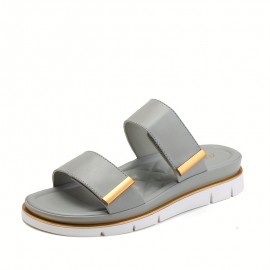 Women's Faux Cover with Thick Platform & Arch - Metallic Buckle Strap & Cushioned Insole, All-Season Versatile Mules in Black, Grey, Golden, White, Brown - Casual to Formal Shoes