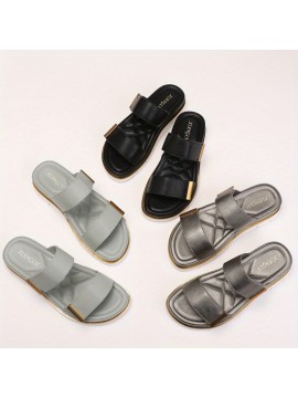 Women's Faux Cover with Thick Platform & Arch - Metallic Buckle Strap & Cushioned Insole, All-Season Versatile Mules in Black, Grey, Golden, White, Brown - Casual to Formal Shoes