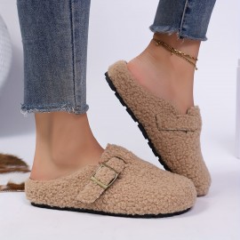 Women'S Cozy Fleece Slippers with Adjustable Thick Sole - Soft, Warm, and Comfortable for Indoor Use, Green, Minimalist Design, Rubber Sole, Hand Washable, Winter Footwear | Minimalist Slippers | Rubber Sole Slippers