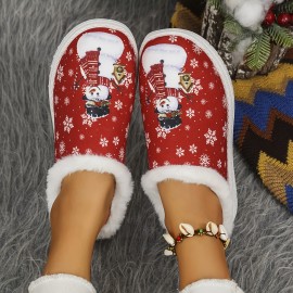 Women's Thickened Plush Slip-On Slippers with Arch Support & Non-Slip Sole - All-Season Indoor House Shoes, Soft EVA & Plush Lining, Winter Warmth, Cushioned Comfort, Blue & White Snowflake & Snowman Design with Heart & Snowflake Patterns - Elegant Winter Home Footwear, Durable PU Sole, Cozy House Shoes for Women, Ideal Christmas Gift (Blue/White/Red) - Slip-Resistant & Arch Support