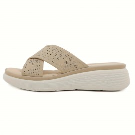 2025 New Arrival Women'S Lightweight Non-Slip Thick Sole Slides - Breathable Perforated Design, Comfortable Open-Toe Summer Sandals with EVA Cushioned Insole for Casual & Outdoor Wear, All-Season Use, Casual Footwear | Breathable Slides | EVA Cushioned Insole, Strappy Sandals