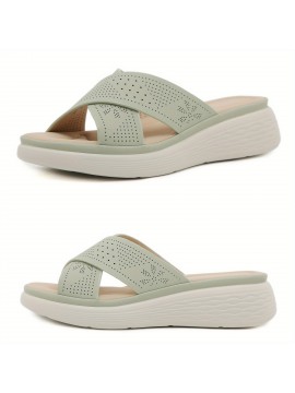 2025 New Arrival Women'S Lightweight Non-Slip Thick Sole Slides - Breathable Perforated Design, Comfortable Open-Toe Summer Sandals with EVA Cushioned Insole for Casual & Outdoor Wear, All-Season Use, Casual Footwear | Breathable Slides | EVA Cushioned Insole, Strappy Sandals