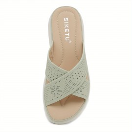 2025 New Arrival Women'S Lightweight Non-Slip Thick Sole Slides - Breathable Perforated Design, Comfortable Open-Toe Summer Sandals with EVA Cushioned Insole for Casual & Outdoor Wear, All-Season Use, Casual Footwear | Breathable Slides | EVA Cushioned Insole, Strappy Sandals