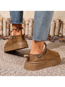 Women'S Winter Snow Boots - Slip-On Thick Platform Sole, Warm Fleece & Non-Slip Rubber Outsole, Elegant Low-Top Design for Cold Weather, Home & Outdoor - Multi-color Options (, Brown, Grey, Pink, Green, Purple, Orange, Red, Navy, Dark Brown