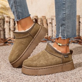 Women'S Winter Snow Boots - Slip-On Thick Platform Sole, Warm Fleece & Non-Slip Rubber Outsole, Elegant Low-Top Design for Cold Weather, Home & Outdoor - Multi-color Options (, Brown, Grey, Pink, Green, Purple, Orange, Red, Navy, Dark Brown