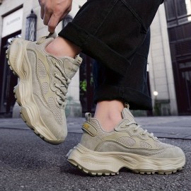 Men'S Breathable Mesh Chunky Sneakers - Stylish Slip-On Sneakers with Thick Rubber Sole, Black, Comfortable for All-Day Wear, Perfect for Outdoor Activities