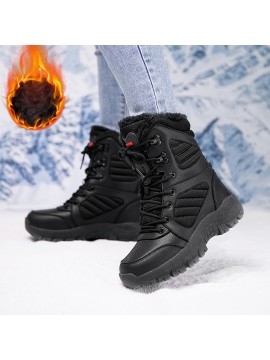 Women's Plush Winter Boots, Warm Lined Ankle Boots with Low Platform and Anti-Slip Sole for Snow Conditions, Black Casual Winter Shoes, Unisex Plus Size Snow Boots